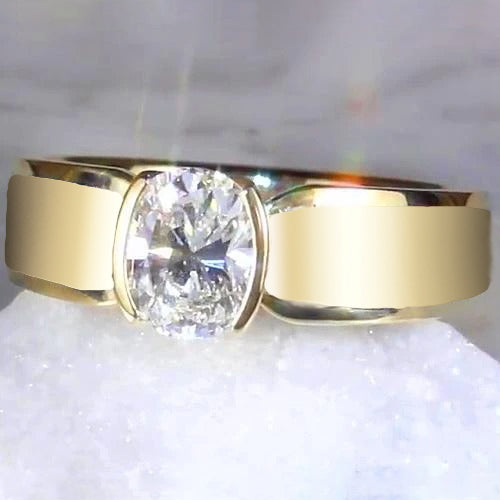 Products Men Solitaire Ring Oval Diamond 1.50 Carats Yellow Gold Jewelry