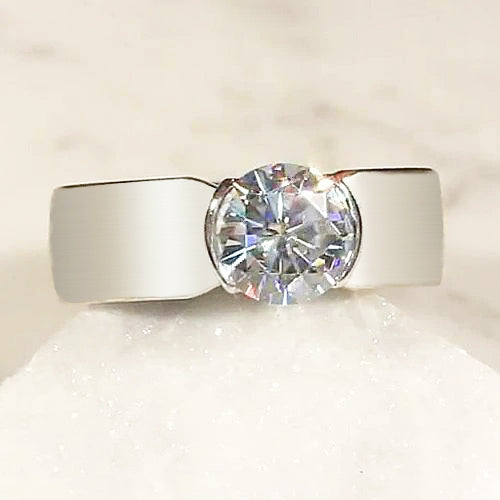 Half Bezel Diamond Engagement Ring #1258 - Seattle Bellevue | Joseph Jewelry