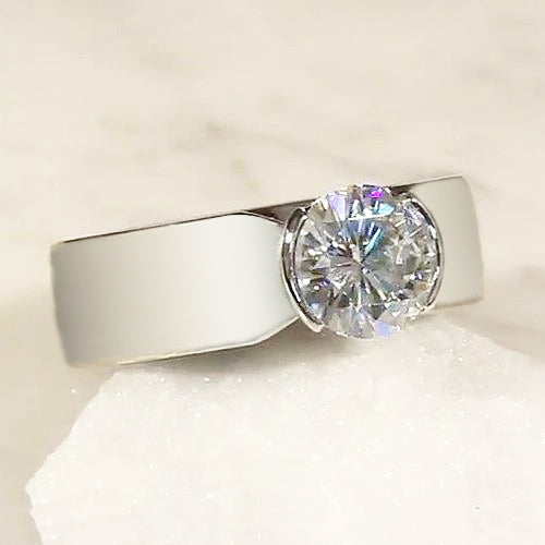 Solitaire Diamond Ring Half Bezel Setting 1.50 Carats Men's