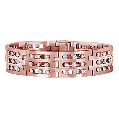 Sparkling Round Natural Earth Mined Diamond Men Solid Bracelet 6 Carats 14K White Gold