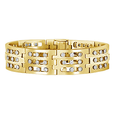 Sparkling Round Diamond Men Solid Bracelet 6 Carats 14K White Gold