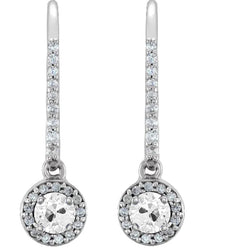 5 Carats Diamond Halo Drop Earrings Round Shape Old Cut White Gold