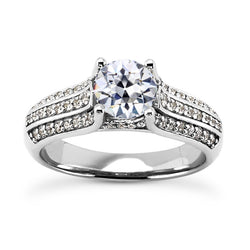 5 Carats Gold Engagement Ring Old Cut Natural Earth Mined Diamond Triple Row Accents