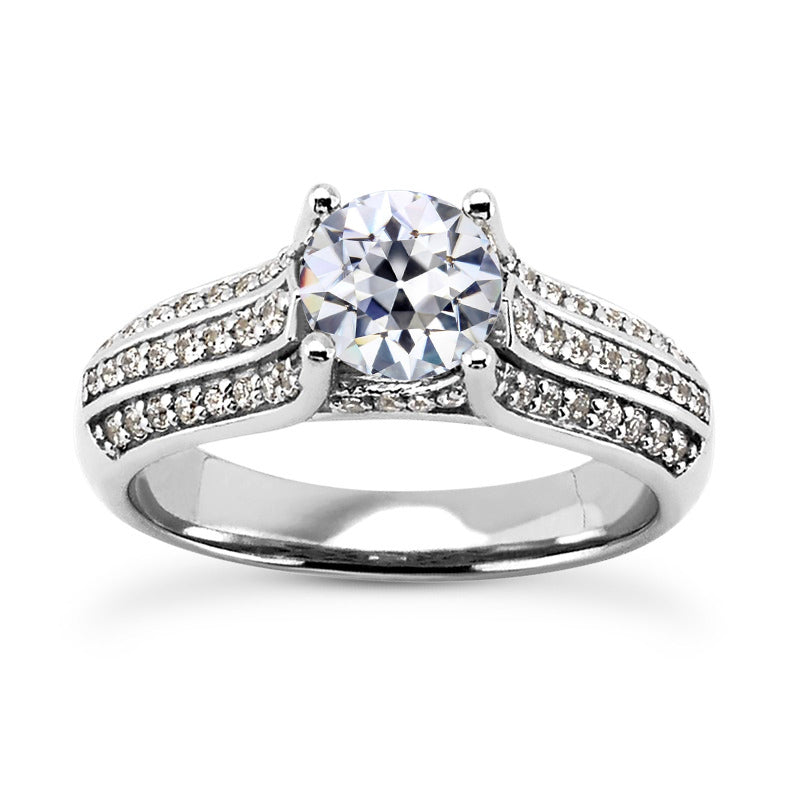 Gold Engagement Ring Old Miner Cut Diamond Accents