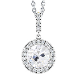 5 Carats Halo Natural Earth Mined Diamond Pendant Round Old Mine Cut White Gold 14K