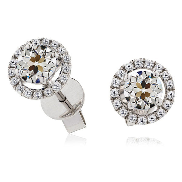 5 Carats Halo Diamond Round Old Mine Cut Stud Earrings 4 Prong Set