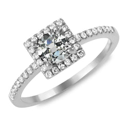 5 Carats Halo Ring Round Old Mine Cut Real Natural Earth Mined Diamond Gold Ladies Jewelry