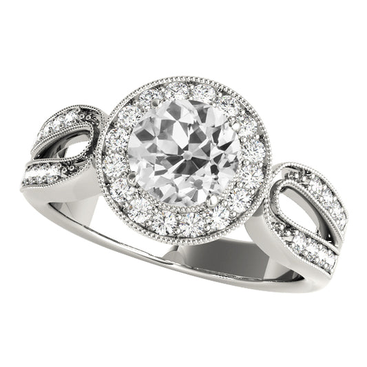 5 Carats Halo Round Old Cut Diamond Ring
