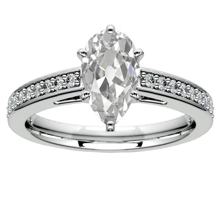 Pear Engagement Ring White Gold Solitaire Ring with Accents