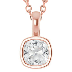 5 Carats Rose Gold Cushion Old Cut Bezel Natural Earth Mined Diamond Pendant With Bail 14K