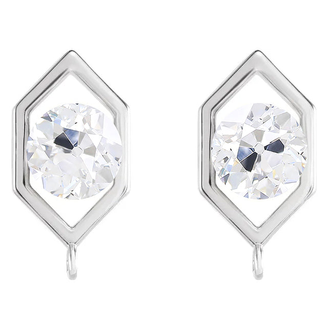 5 Carats Round Old Cut Hexagon Shape Diamond Stud Earrings White Gold