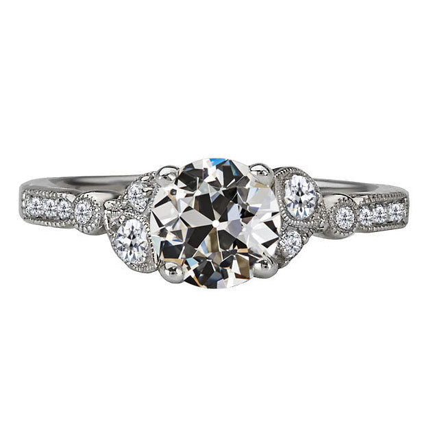   Lady’s Unique Style White Sparkling Weeding Engagement White gold  Round Old Miner Diamond Ring White Gold