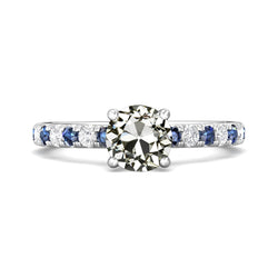 Genuine   5 Carats Round Old Miner Diamond & Blue Sapphire Women’s Jewelry