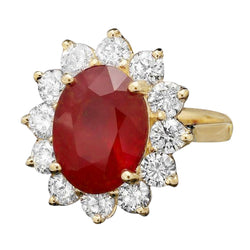 5 Ct Red Ruby Diamond Wedding Ring 14K Yellow Gold