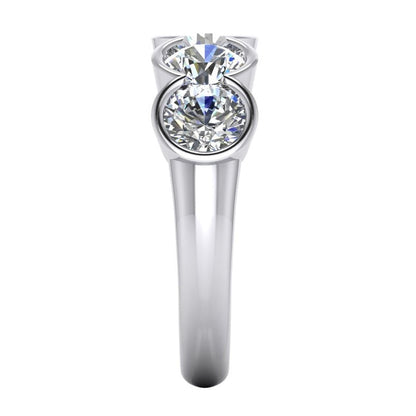 5 Stone Gold Diamond Ring Half Bezel Jewelry