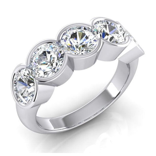 5 Stone Half Bezel Round Diamond Band 3 Carats