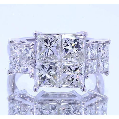 6 Carats Diamond Engagement Ring Princess Cut White Gold 14K