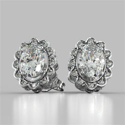 4.25 Carats Oval And Round Halo Diamond Lady Stud Earring White Gold
