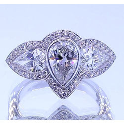 6 Carats Pear Natural Earth Mined Diamond Anniversary Ring Vintage Style White Gold 14K