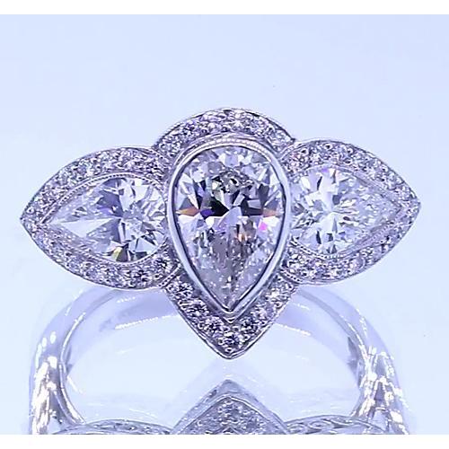 6 Carats Pear Diamond Anniversary Ring Vintage Inspired White Gold 14K Three Stone Three Stone Ring