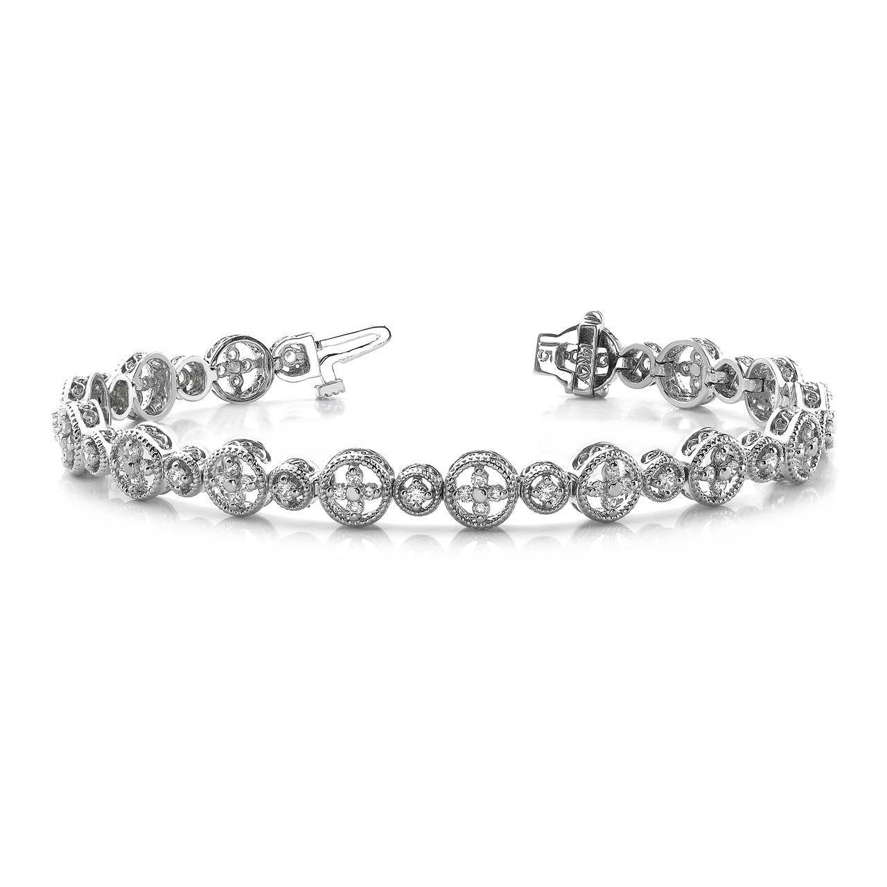 6 Carats Prong Setting Round Diamond Lady Men Bracelet White Gold 14K Tennis Bracelet