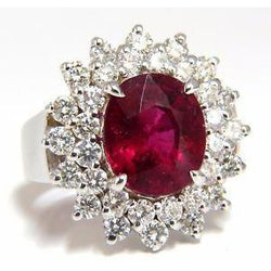 6 Carats Red Oval Cut Tourmaline And Diamond Anniversary Ring