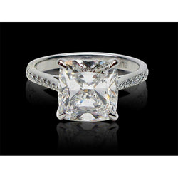 6 Carats Solitaire Cushion Diamond Wedding Ring With Accents