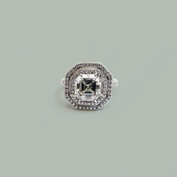 Natural  Halo Asscher Diamond Wedding Ring 4.69 Carats White Gold 14K