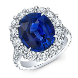 6 Carats Sri Lanka Sapphire Diamond Gemstone Ring White Gold 14K