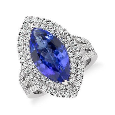  Females Fancy  Diamond With Marquise Cut Tanzanite Stone Ring White Gold   Gemstone Ring