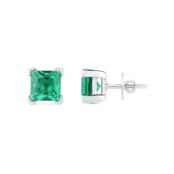   Princess  Sparkling Unique   Cut Green Emerald Stud Earrings Gemstone Earring