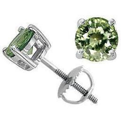 6 Ct Solitaire Round Green Sapphire Earring 14K White Gold