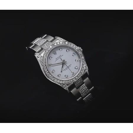 6 Ct.Custom Diamond Rolex No-Date Midsize Watch Gray Dial Ss Rolex