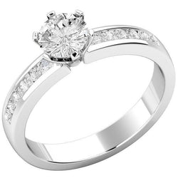 6 Prong Set Round Cut 3.20 Ct Natural Earth Mined Diamonds Solitaire Ring With Accents