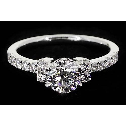 6 Prong Setting Vintage Style White Gold Diamond Solitaire Ring with Accents 