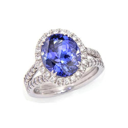 5.25 Ct Blue Tanzanite And Diamonds Ring 14K White Gold