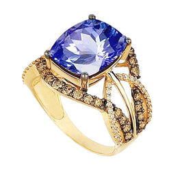 6.01 Ct. Cushion Sri Lanka Blue Sapphire And Diamonds Yellow Gold 14K