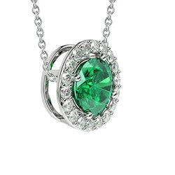 6.30 Carats Colombian Green Emerald And Natural Earth Mined Diamonds Pendant Necklace 14K Gold White