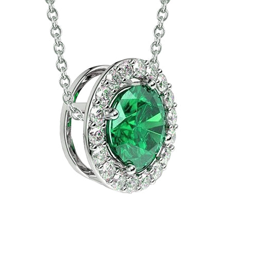 6.30 Carats Colombian Green Emerald And Natural Earth Mined Diamonds Pendant Necklace 14K Gold White