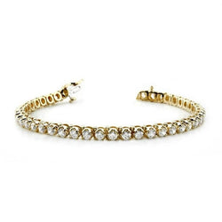6.45 Carats Prong Set Round Lab Grown Diamonds Tennis Bracelet Yellow Gold