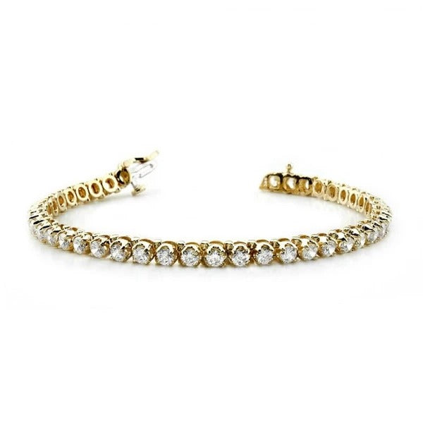 6.45 Carats Prong Set Round Diamonds Tennis Bracelet Yellow Gold