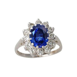 6 Carats Sri Lanka Blue Sapphire Diamonds Ring 14K White Gold