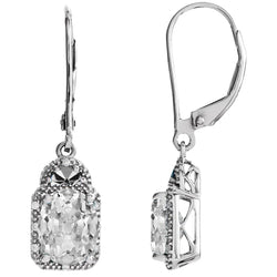6.50 Carats Oval Old Cut Diamond Halo Drop Earrings White Gold