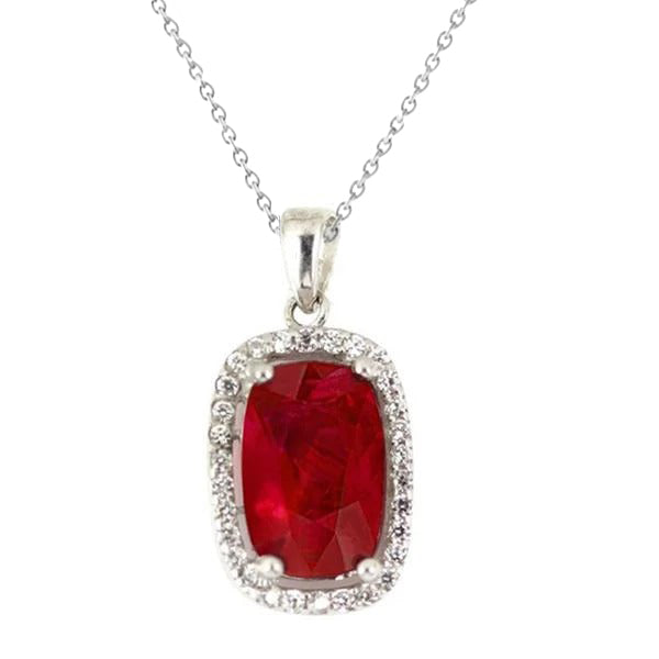 6.50 Carats Red Ruby With Natural Earth Mined Diamond Ladies Necklace White Gold 14K
