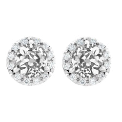 6.50 Carats Round Old Miner Genuine Natural Real Diamond ( Not Lab Grown ) Halo Stud Earrings White Gold