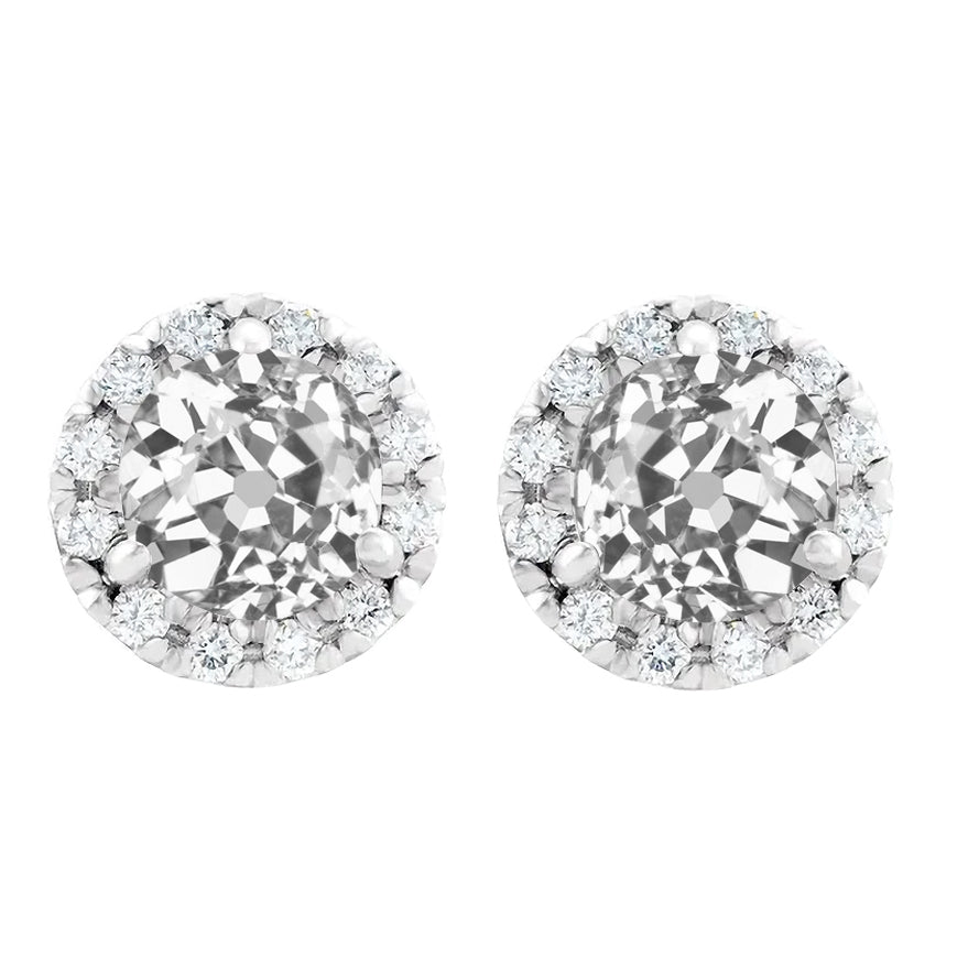 6.50 Carats Round Old Miner Diamond Halo Stud Earrings White Gold