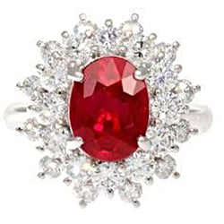 Natural Red Ruby With Diamonds Ring White Gold