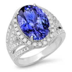 6.55 Carats Centre Oval Tanzanite Fancy Ring White Gold 14K