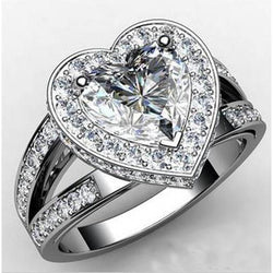 Natural 6.60 Carats Heart Cut With Round Diamond Ring White Gold 14K