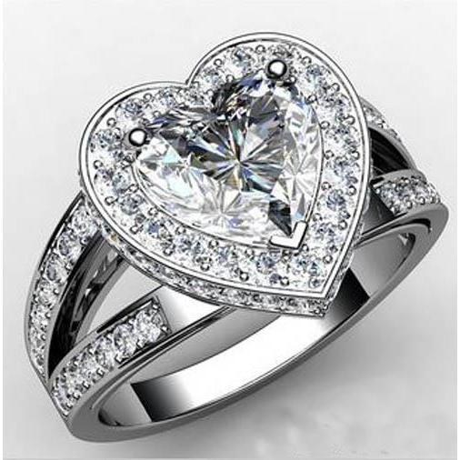 6.60 Carats Heart Cut With Round Lab Grown Ring White Gold 14KHalo Ring